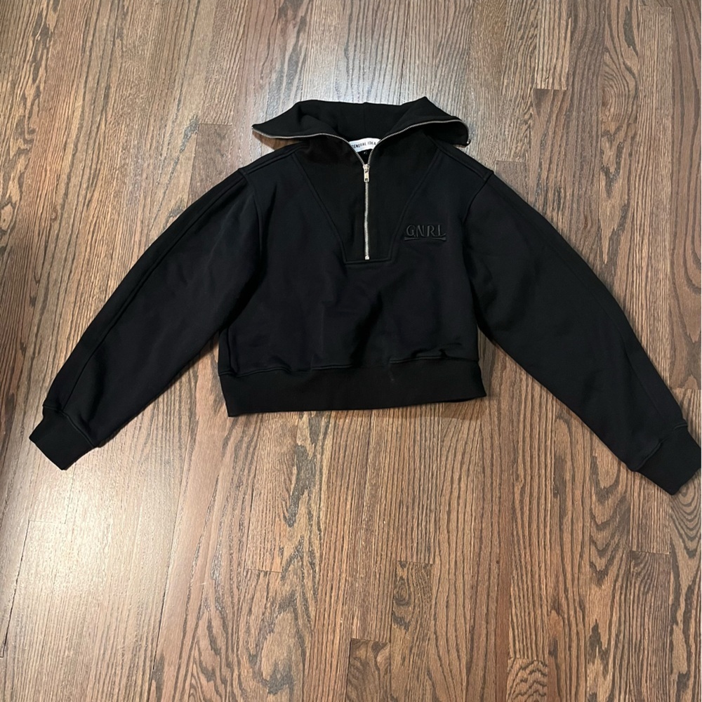General Idea Musinsa cropped quarter zip Women’s size S M L black ribbed collar